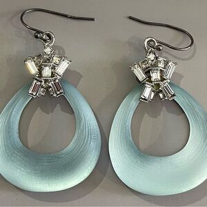 Alexis Bittar Aqua Lucite Crystal Drop Earrings Statement Coastal Chic